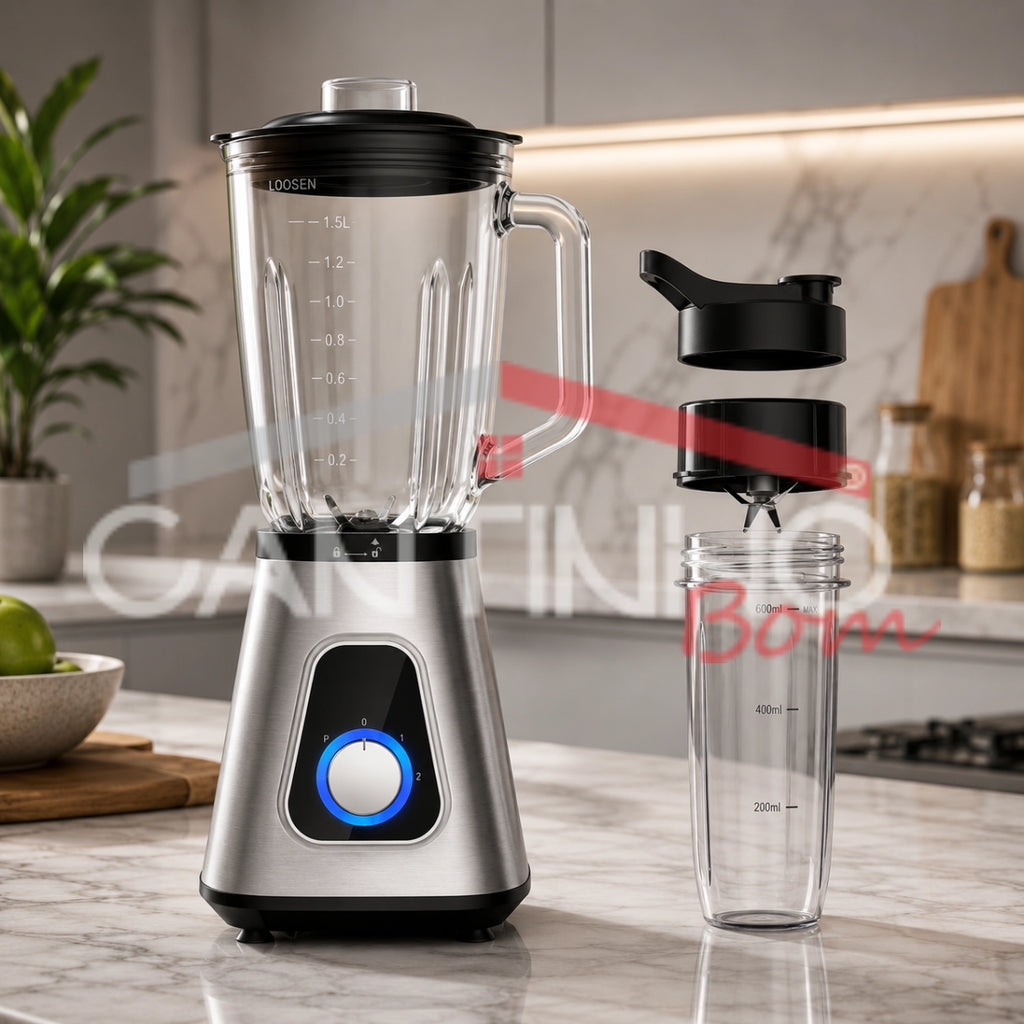 Liquidificador Multiuso Lumax Pro™ Com 2 Jarras de Vidro + BRINDE Porta Tempero Vertical 16 Potes - COMPRE 1 LEVE 2